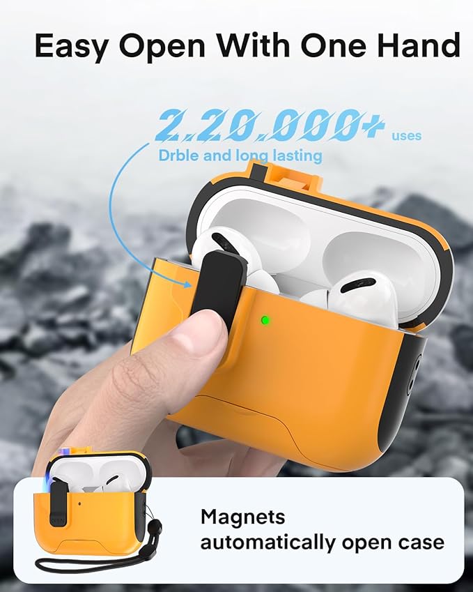 Maxjoy for AirPods Pro 3 Protective Case with Cleaning Kit, Military Hard Case with Lock Shock-Absorbing, Yellow