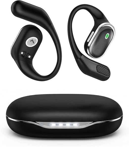 TRAUSI IPX7 Waterproof Earphones with Mic Ear Buds with Ear Hook for Fitness (Black)