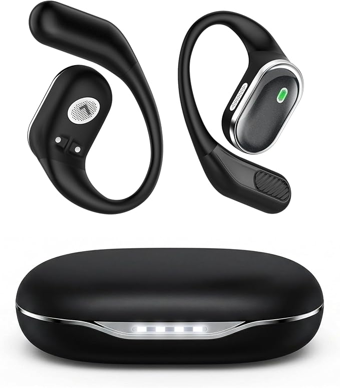 TRAUSI IPX7 Waterproof Earphones with Mic Ear Buds with Ear Hook for Fitness (Black)