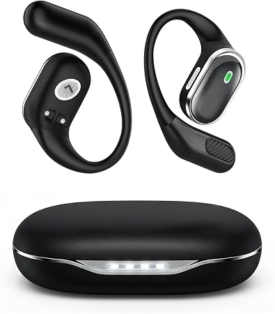 TRAUSI IPX7 Waterproof Earphones with Mic Ear Buds with Ear Hook for Fitness (Black)