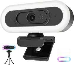 saylas 2K Webcam with Lights, HD Webcam for PC, 2K@60FPS Web cam with Microphone, 65° FOV, Autofocus, Noise Cancellation, Privacy Cover, Web Camera for Computer/Laptop, USB Streaming Computer Camera