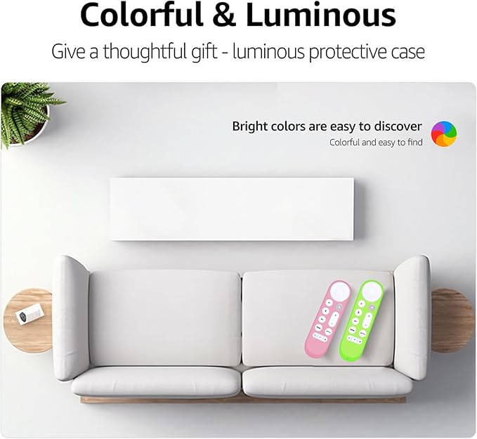[2-Pack] HZIME New Replacement Remote Control Cover Compatible for Google TV Streamer 4K TV GY3LE Voice Remote, Silicone Controller Case Sleeve (Glow-in-The-Dark，Green/Pink)