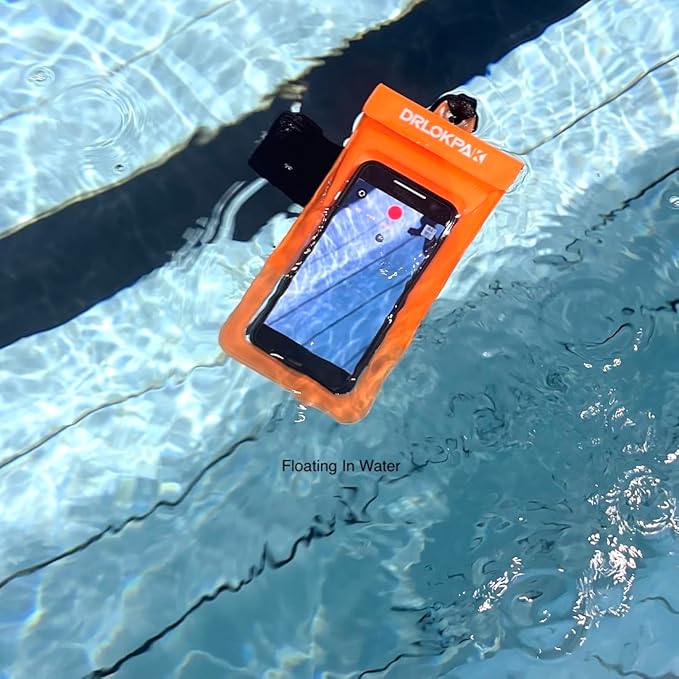DRLOKPAK Waterproof Phone Case Armband Surfing Dry Bag Floating Waterproof Pouch Holder for iPhone 15 14 13 12 Pro Max XS Plus Se Galaxy S23 + Ultra W24 Google LG Phone up to 7inch (Orange)