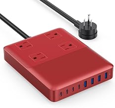 12-in-1 Charging Station USB C Power Strip with 5ft Cord,200W GaN IV USB C Charger Block,4 AC Outlets,8 USB for MacBook,iPhone 16/15/14,Fast Charging Desktop Charger for Office (Red) - Image 1