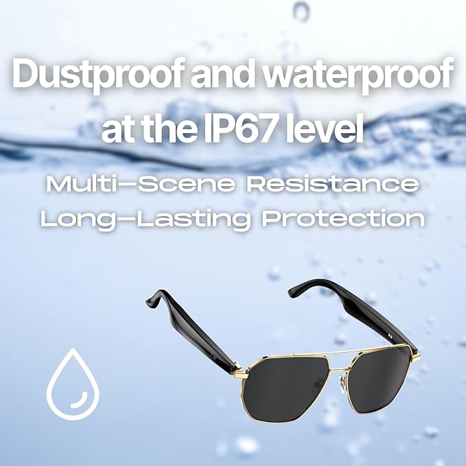 AI Translator Aviator Smart Glasses—Hands-Free Voice Translation in 164 Languages,Bluetooth Audio&Voice Assistant,UV400 Classic Sunglasses,IP67 Waterproof Smart Eyewear for Travel