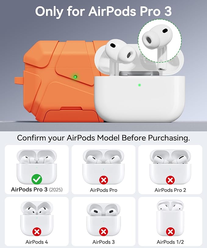 for AirPods Pro 3rd Case (2025 New),Secure Lock & Phone Stand Design Compatible with Airpods Pro 3 Generation Cover with Cleaner Kit-Orange