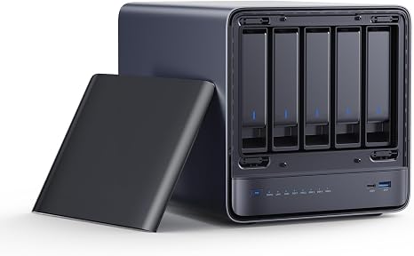 MINISFORUM AI NAS N5 Pro AMD Ryzen AI 9 HX Pro 370(12C/24T) PC, 2x SODIMM DDR5-5600MHz Slot(ECC Support), 128GB SSD(MinisCloud OS), 3xSSD Slot, 5xHDD Slot, 5GbE+10GbE Lan Port Network Attached Storage
