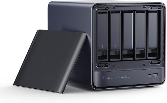 MINISFORUM AI NAS N5 Pro AMD Ryzen AI 9 HX Pro 370(12C/24T) PC, 2x SODIMM DDR5-5600MHz Slot(ECC Support), 128GB SSD(MinisCloud OS), 3xSSD Slot, 5xHDD Slot, 5GbE+10GbE Lan Port Network Attached Storage
