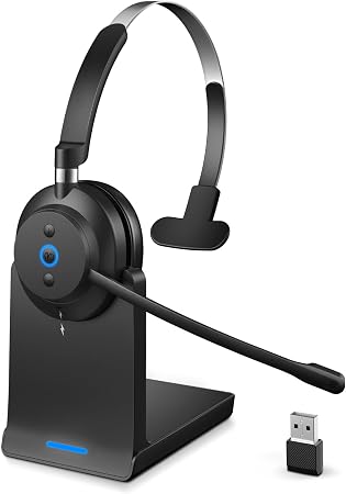 Wireless Headset with Mic for Call Center, Charging Stand & USB Dongle