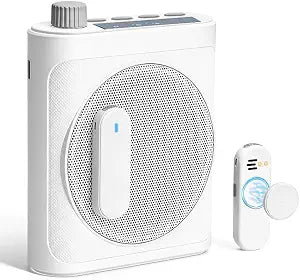 Voice Amplifier for Teachers with 2 Magnetic Lavalier Mics, White