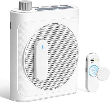 Voice Amplifier for Teachers with 2 Magnetic Lavalier Mics, White