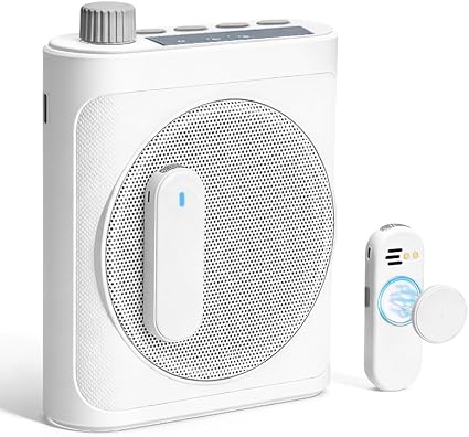Voice Amplifier for Teachers with 2 Magnetic Lavalier Mics, White