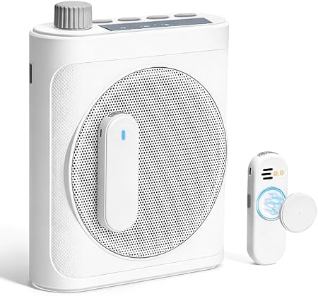 Voice Amplifier for Teachers with 2 Magnetic Lavalier Mics, White