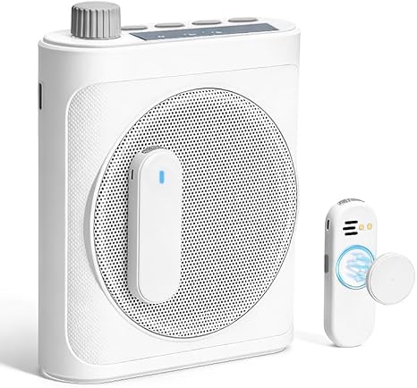 Voice Amplifier for Teachers with 2 Magnetic Lavalier Mics, White