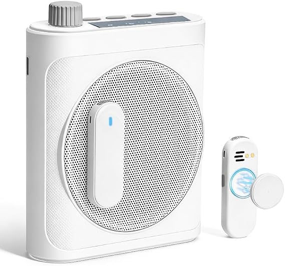 Voice Amplifier for Teachers with 2 Magnetic Lavalier Mics, White