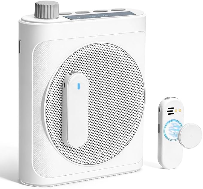 Voice Amplifier for Teachers with 2 Magnetic Lavalier Mics, White