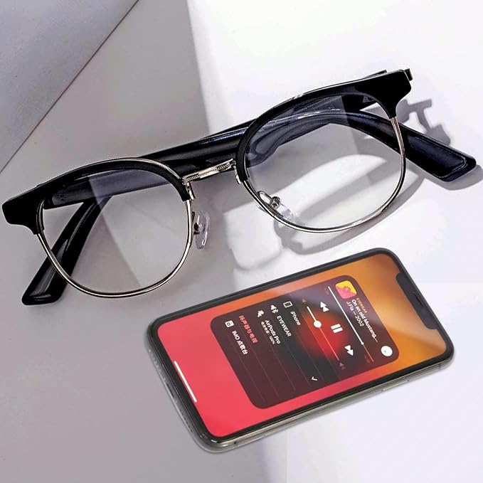 X00MEER Smart Glasses, 5.3 Bluetooth Glasses with Dual Stereo Speakers, Voice Assistant Compatible,Music &HD Calling, for Men & Women (KX04B)