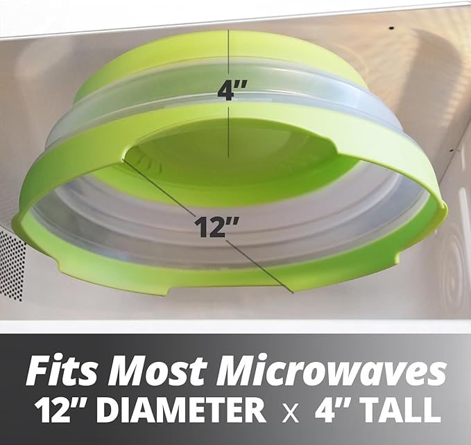 HOVER COVER High Power Magnetic Microwave Splatter Cover with Strongest Magnetic Grip, Collapsible 12-Inch BPA-Free Food Lid, Vented Plate Guard, Dishwasher Safe Space-Saving Storage - Green