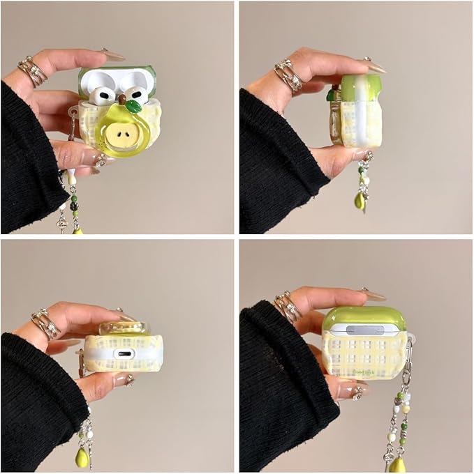 SGVAHY for AirPods 1&2 Case with Keychain Cute 3D Green Pear Pattern Design Soft Silicone Cover for Women Girls Anti-Fall Shockproof Protective Case for AirPods 2nd 1st Generation