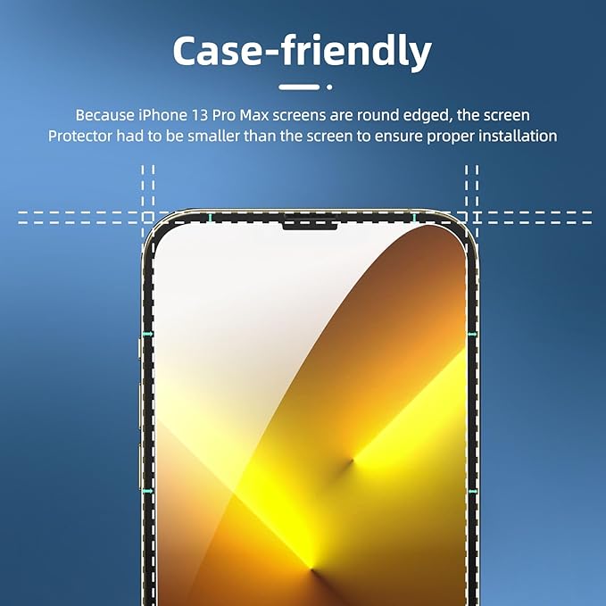 NEW'C 3x for iPhone 13 Pro Max Screen Protector (6.7 inches)+ 3x Camera Lens Protector, Sensor Protection + Dust Plug - Case Friendly Tempered Glass Film, Ultra Resistant