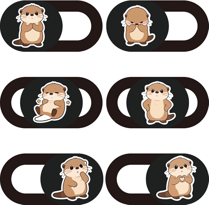 6Pcs 6 Styles Otter Cute Laptop Camera Cover Privacy Guard Accessories, 0.04 Inch Ultra Thin Webcam Cover Slide Protector Blocker for Desktop Computer Tablet Notebook Mini PC Office Use