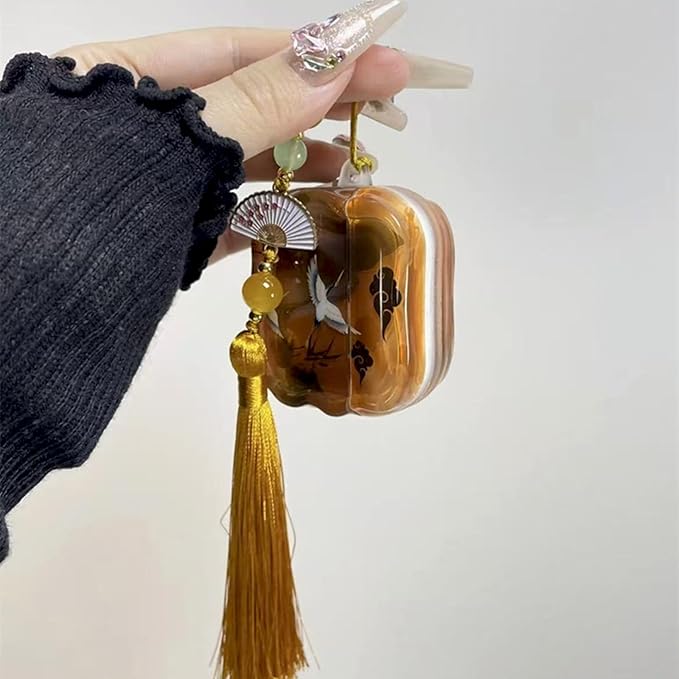 Compatible with AirPods 4 Case Soft with Cleaner Kit Keychain Cute Lucky Elegant Cranes Girls Women Cover for Airpods 4th Generation -Brown