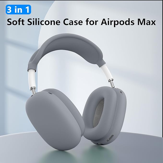 Silicone Case Cover for AirPods Max, Ear Pad Case Cover/Ear Cups Cover/Headband Cover for AirPods Max Headphones, Accessories Soft Silicone Protector for Apple AirPod Max New USB-C (2024) (Gray)