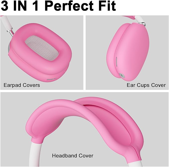 ATUAT for AirPods Max Headphones Case, Protective Silicone Case Cover Skin Accessories Anti-Scratch for Women Men for Apple AirPods Max 2024/2020 (USB-C/Lightning), Fluorescent Pink