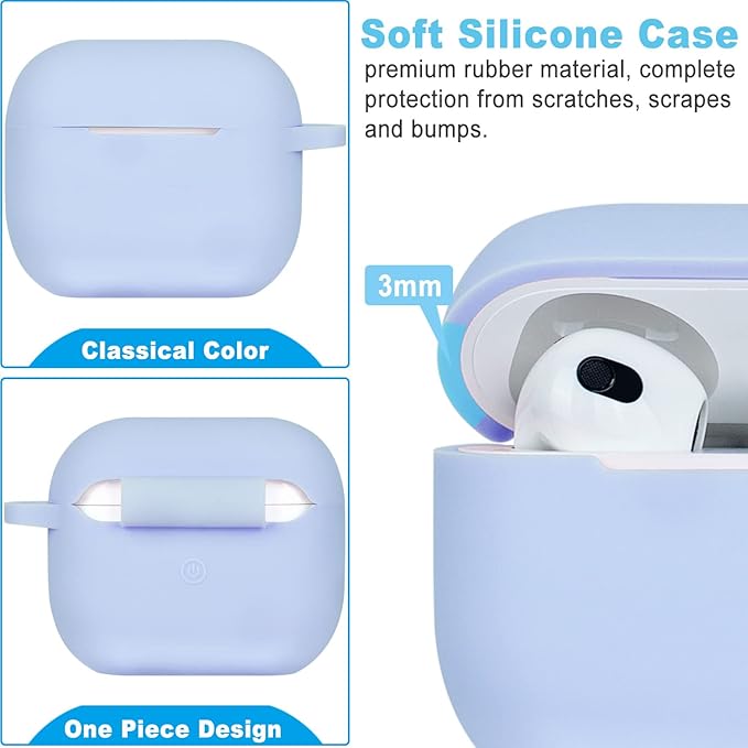 Silicone Compatible with AirPods 3 Case 2021, Gawnock Soft Case Compatible with AirPods 3rd Generation Cover for Women Girls with Keychain - Denim Blue