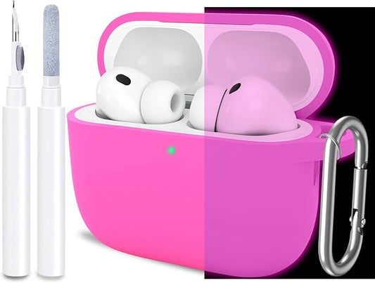 ATUAT for AirPods Pro 3 Case Cover with Cleaner, Protective Soft Silicone Skin with Keychain for Women Men for Apple AirPods Pro 3rd Generation Case(2025), Front LED Visible, Fluorescent Pink