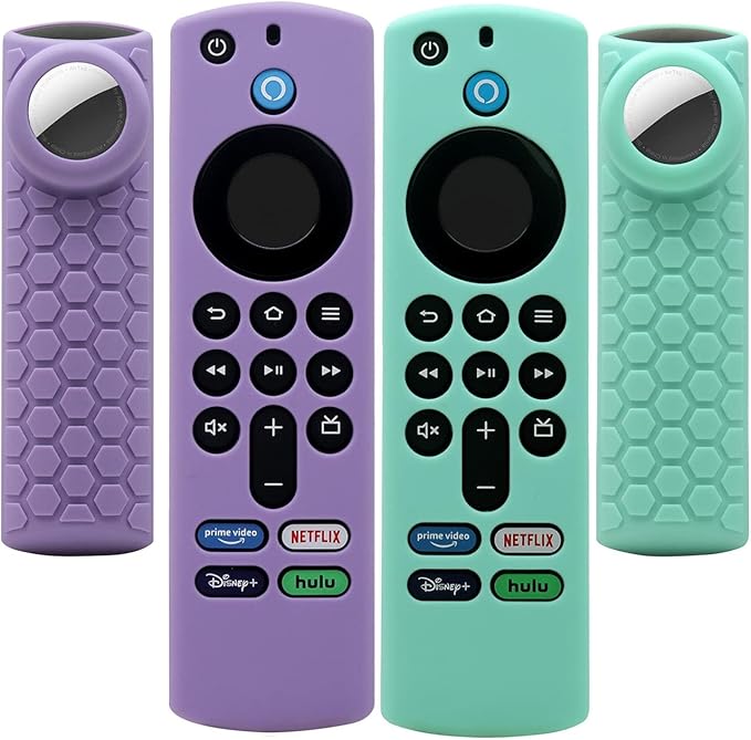 [2 Pack] for TV Stick 3rd Gen Airtag Case,2 in 1 Silicone Protective Sleeve for TV Stick 4K Max 2021 Remote Control with Holder Cover for AirTag for Tile Sticker,Lavender Grey and Mint Green
