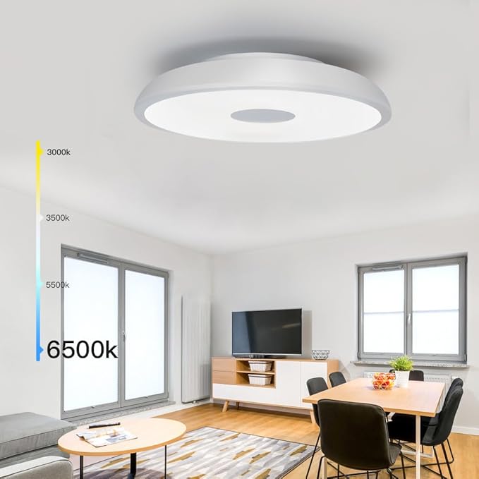 BT-Version LED Ceiling Light with Speaker 18W 11Inch Music Ceiling Lamp with Remote Control Adjustable Brightness & Color Temperature RGB Ambient Lighting for Kids Room Bedroom and More