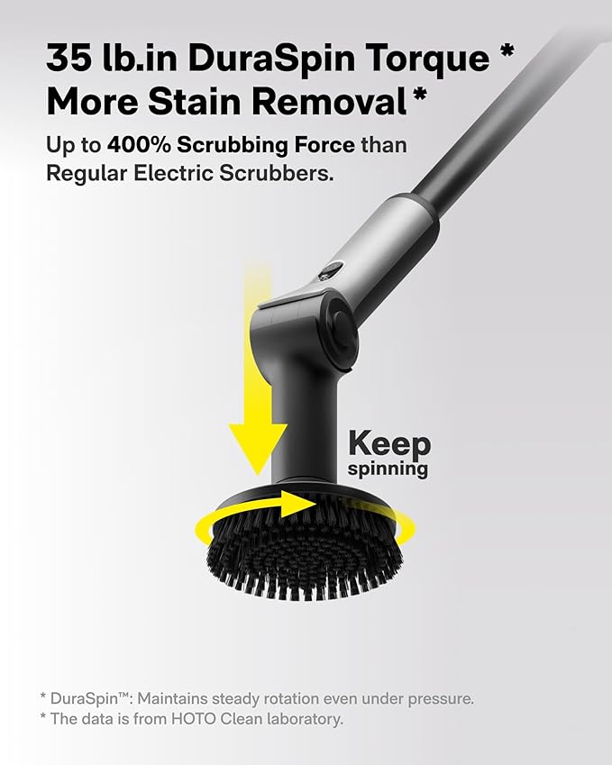 HOTO Flexi™ Cordless Electric Spin Scrubber, Adjustable Angle, Extendable Handle, Smart Display, IPX7 Waterproof, Powerful Cleaning Scrubber with 8 Replaceable Brush Heads, for Bathroom, Tile, Bathtub