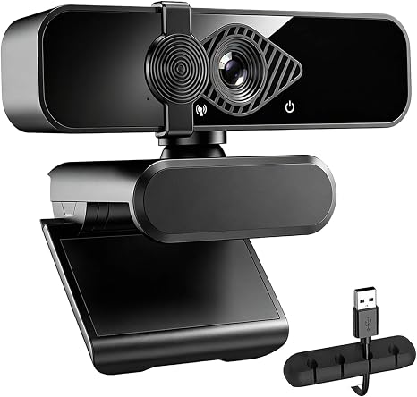 4K Webcam for Laptop/Desktop/Monitor with Privacy Cover and Microphone – Includes 1pc Cable Organizer, Plug & Play USB Computer Camera for Zoom/Skype/Teams