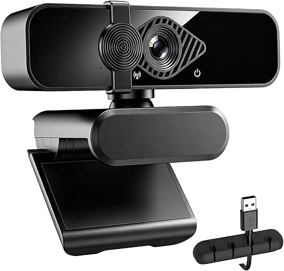 4K Webcam for Laptop/Desktop/Monitor with Privacy Cover and Microphone – Includes 1pc Cable Organizer, Plug & Play USB Computer Camera for Zoom/Skype/Teams