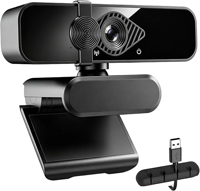 4K Webcam for Laptop/Desktop/Monitor with Privacy Cover and Microphone – Includes 1pc Cable Organizer, Plug & Play USB Computer Camera for Zoom/Skype/Teams