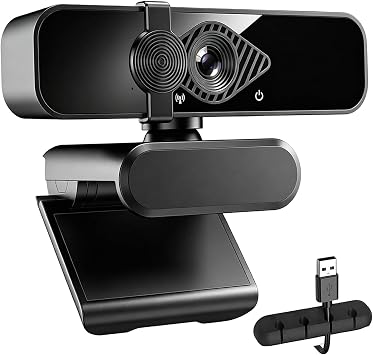 4K Webcam for Laptop/Desktop/Monitor with Privacy Cover and Microphone – Includes 1pc Cable Organizer, Plug & Play USB Computer Camera for Zoom/Skype/Teams