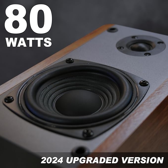 SINGING WOOD BT25 Powered Bluetooth Bookshelf Speakers with Subwoofer Output, 80W Hi-Fi Active 2.0 Stereo System, Optical/RCA Inputs, Studio Monitors for Home Theater, PC Gaming, Turntable