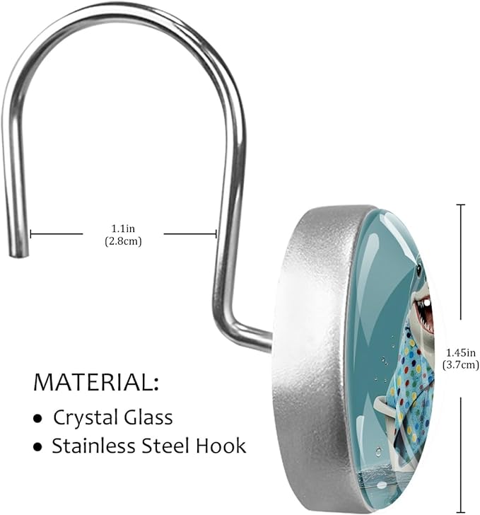 Bathing Cartoon Shark Shower Curtain Hooks Rings, Stainless Steel Rust Proof Shower Curtain Hooks, Decorative Shower Hooks for Bathroom Shower Rods Curtains, Set of 12