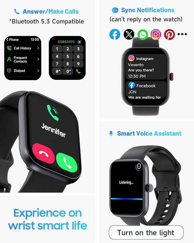 TOOBUR Smart Watch for Men Women, Alexa Built-in, Answer/Make Calls, 1.91" HD Screen Fitness Watch, IP68 Waterproof, 100 Sports, Heart Rate Monitor, Sleep Tracker, Smartwatch Compatible Android iOS