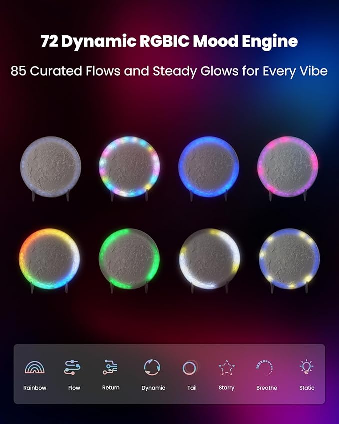 Nobiggie Meteorite Texture RGB Ambient Lighting Lamp, Artistic LED Mood Light with 85 Color Changing Modes, Soft Glow for Bedroom, Living Room, or Cozy Modern Home Decor (White, Small)