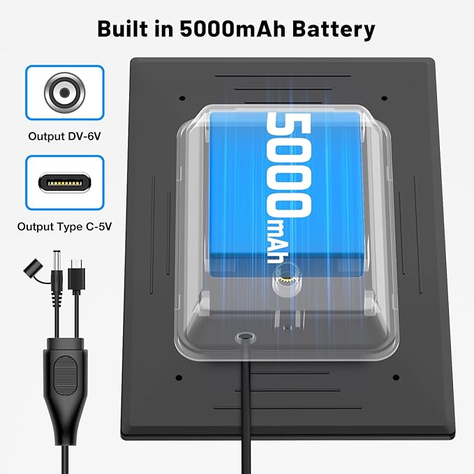 Solar Panel for Trail Cameras, Built-in 5000mAh Large-Capacity Rechargeable Battery Trail Camera Solar Panel, Solar Battery Charger Kit with Type C/5V DC/6V Output, Suitable for Most Trail Cameras