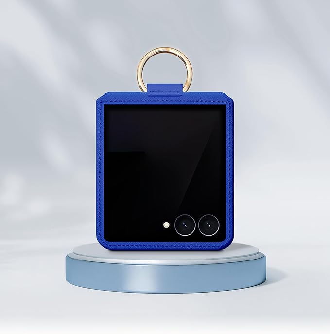 [BeYourSanta] Galaxy Z Flip 7 Case with Ring - Avant-Garde Handmade Saffiano Vegan Leather Case, Anti-Scratch Hinge Protection, Made in Korea (1 Pocket, Blue)