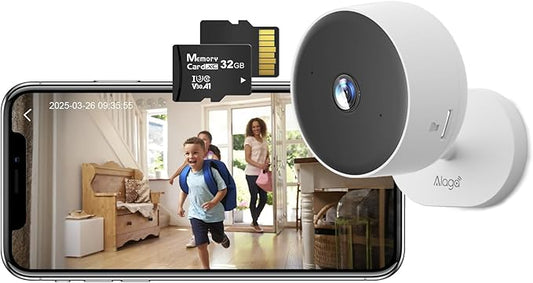 Alaga WiFi Indoor Security Camera, Baby Monitor, AI Motion Detection, 2 Way Audio, Night Vision, Cloud and SD Card Storage, Compatible with Alexa and Google Assistant, with 32G TF Card