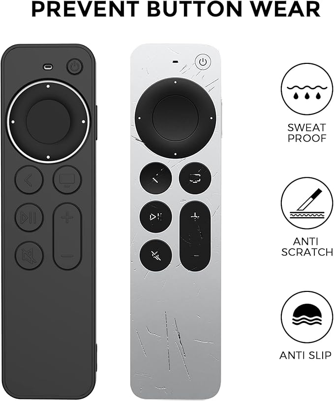 AhaStyle Protective Case for Apple TV Siri Remote 4k, Anti-Slip Silicone Cover Skin, Compatible with Apple TV 4K (2nd Generation) (Black)