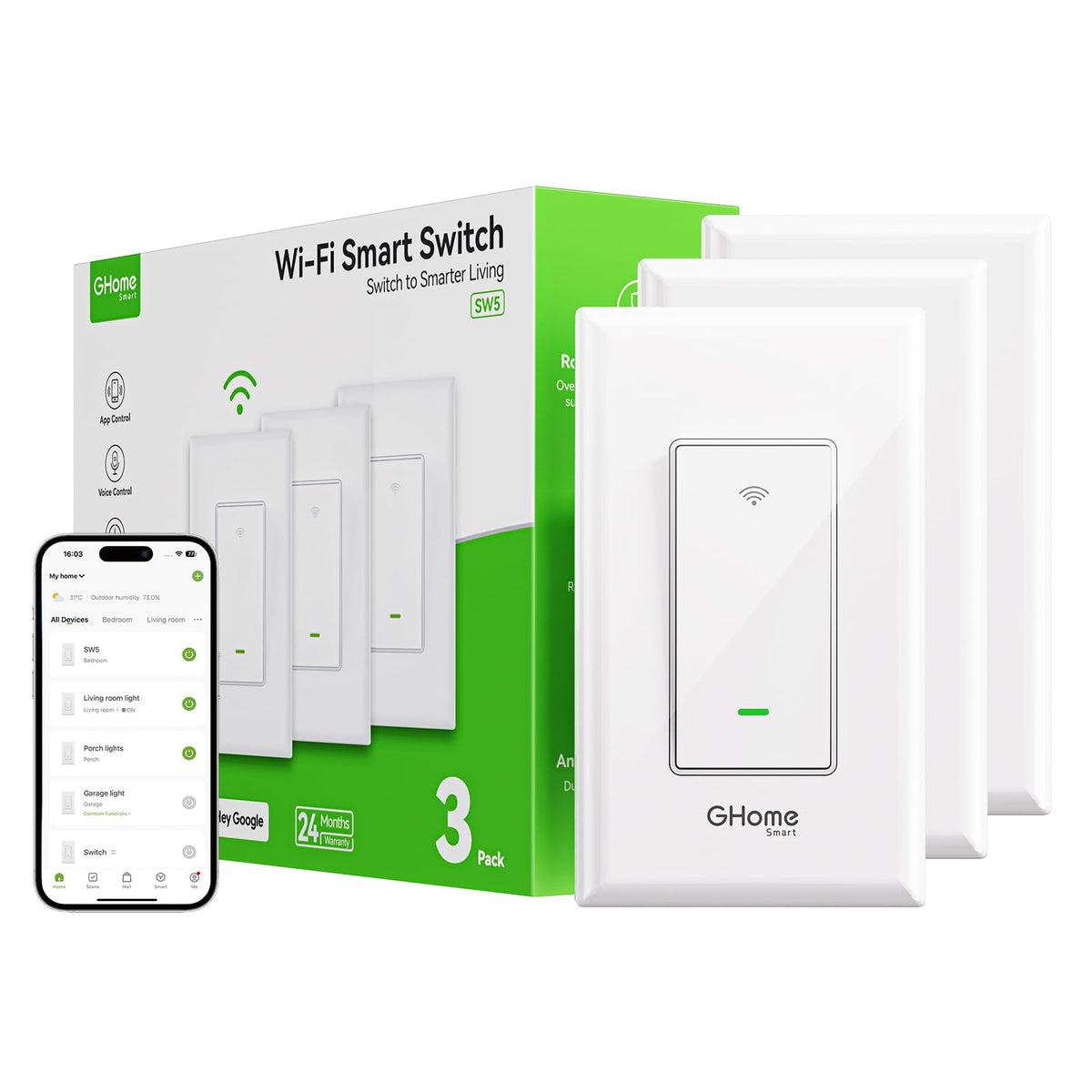 GHome Smart Switches for Lights, Single Pole, SW5-3 | Smart Home - Image 2