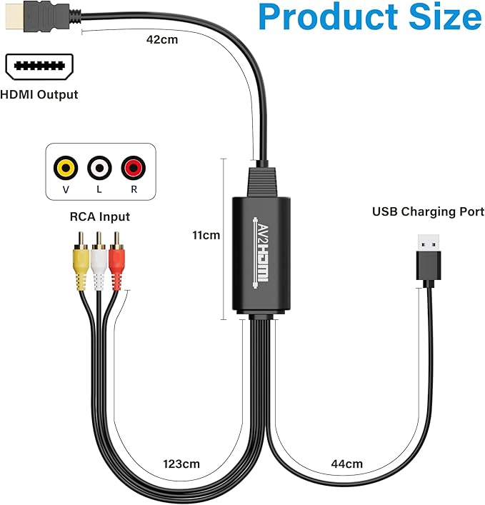 Adoreen Unidirectional 3 RCA to HDMI Converter Cable 6 Ft, 1080P Composite CVBS AV Audio Video Adapter with USB Power for PAL/NTSC PC Xbox PS4 TV STB VHS VCR Camera DVD-NOT HDMI to RCA