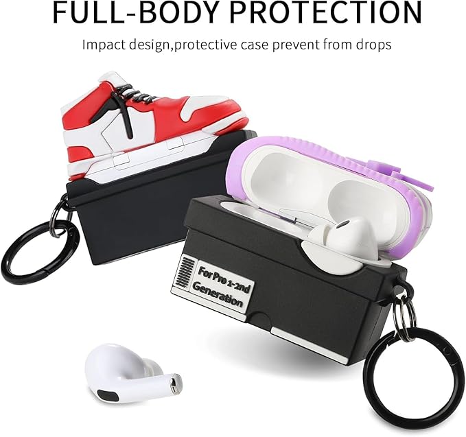 for Apple AirPods Pro 2nd Generation Case,Cute Cartoon Shoe Box Soft Silicone Protective Cases for AirPods Pro 2 Case with Keychain for Women Men, A-Red+Purple,2Pack