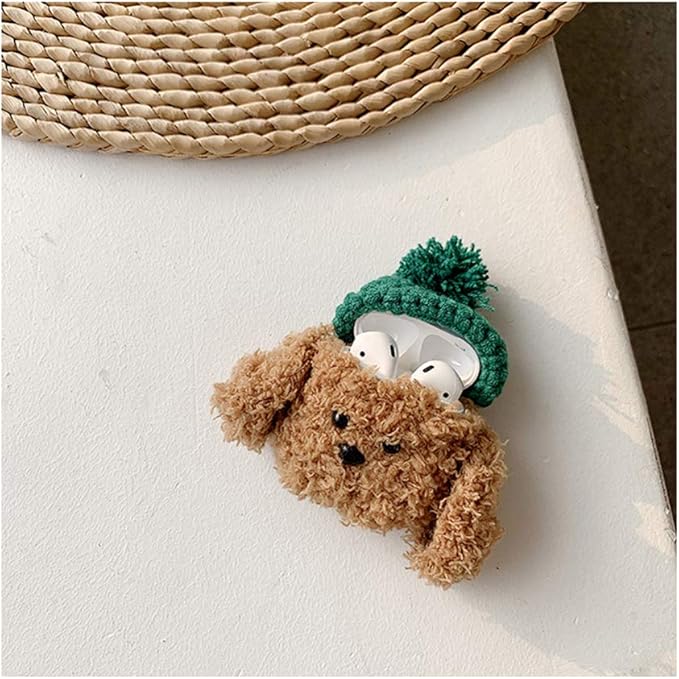SGVAHY Furry Case for AirPods Pro 3rd Generation Funny Cute 3D Cartoon Plush Design Teddy Green Hat Soft Warm Fluffy AirPod Pro 3 Cover with Keychain Kawaii Anti-Fall Protective Case Girls Women
