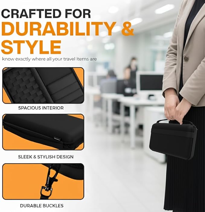Customizable Grid Travel Organizer – Multi-Purpose Storage Pouch for Golf Accessories, Car Console & Gym Essentials – Secure Small Item Bag with Luggage Strap & Wristlet – Black